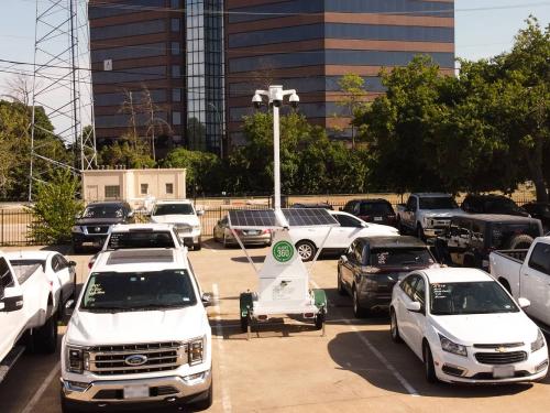 Video Shield panoramic security camera in a parking lot
